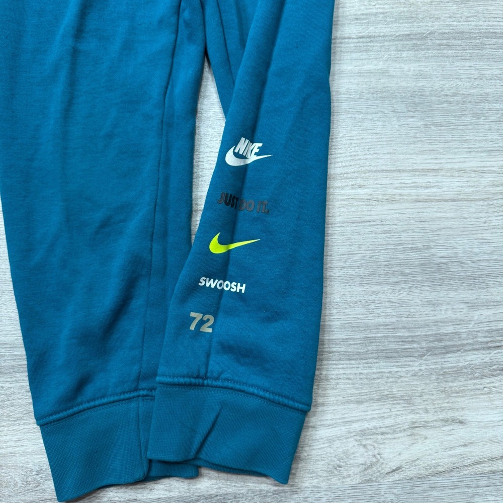 Nike Kids Teal Blue Fleece Jogger Pants Swoosh Just Do It Size 6 5-6YRS - Picture 4 of 6